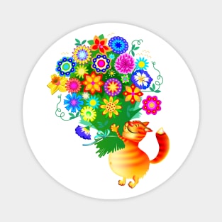 Cat with bouquet of flowers Magnet